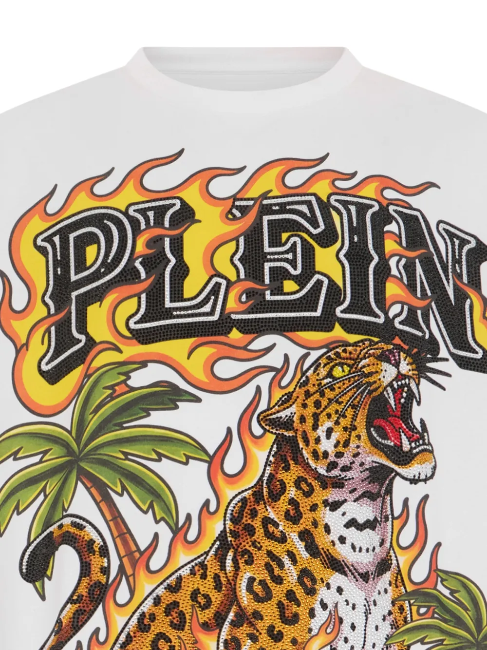 Philipp Plein T-shirt verfraaid met stras en luipaardprint Wit