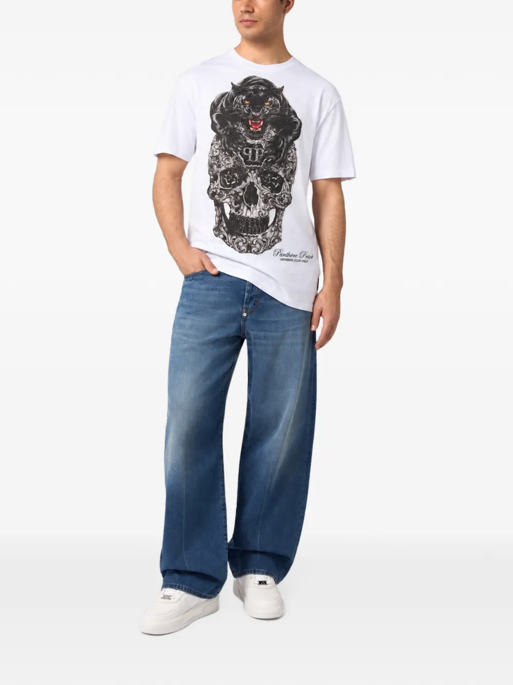 Philipp Plein round-neck T-Shirt panther skull stones Wit