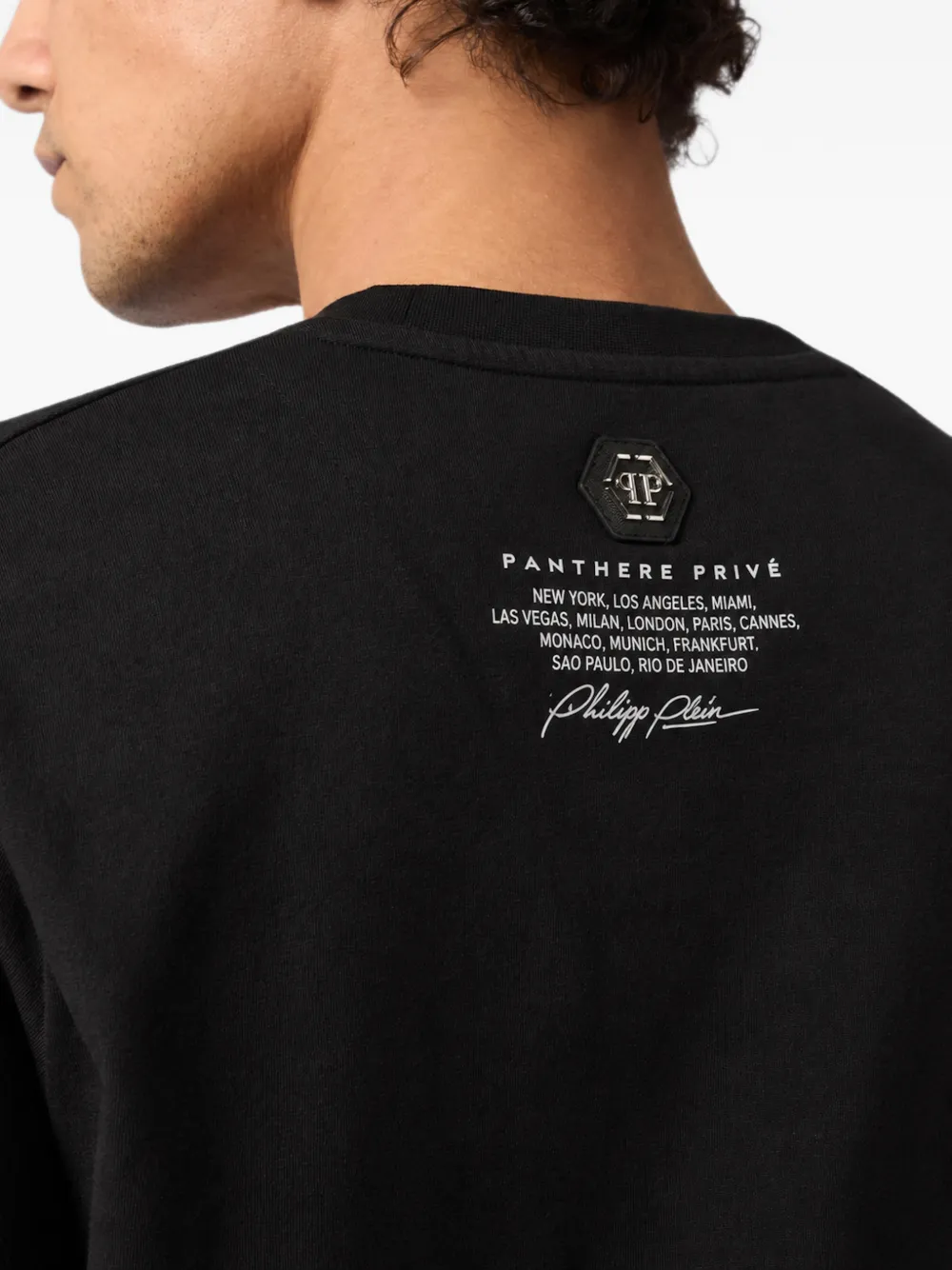 Philipp Plein round-neck T-Shirt panther-skull strass Zwart