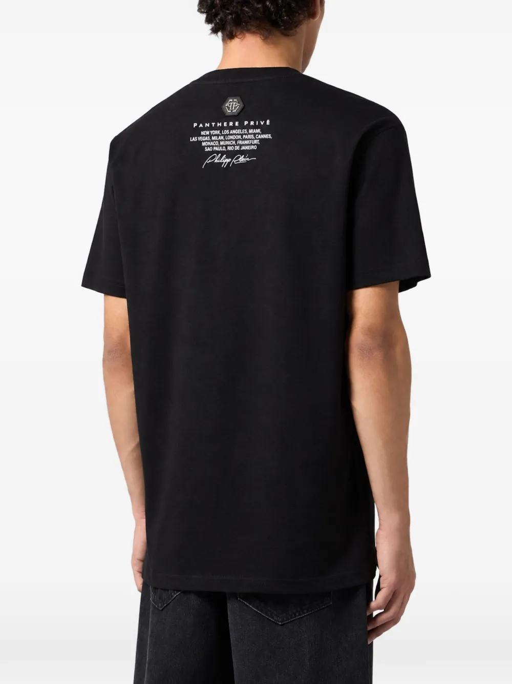 Philipp Plein round-neck T-Shirt panther-skull strass Zwart