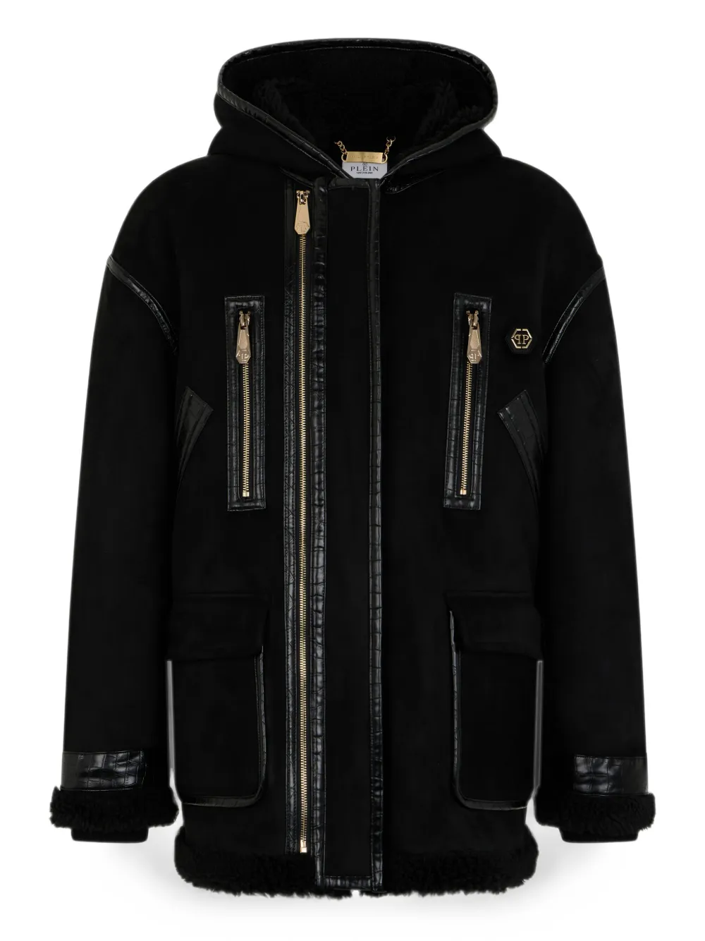 Philipp Plein Jas met krokodillen-reliëf en capuchon Zwart