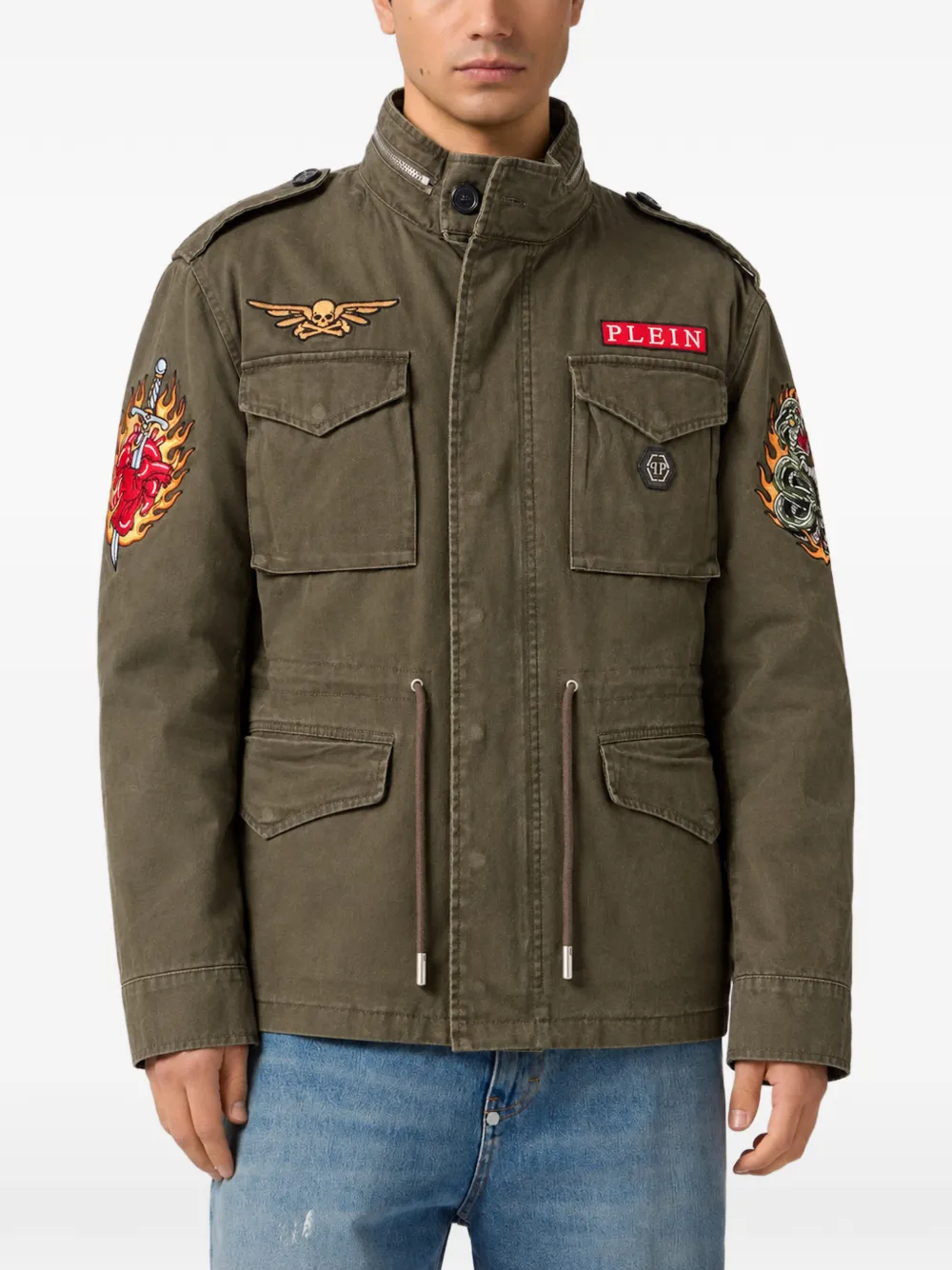 Philipp Plein field jacket urban jungle patches Groen