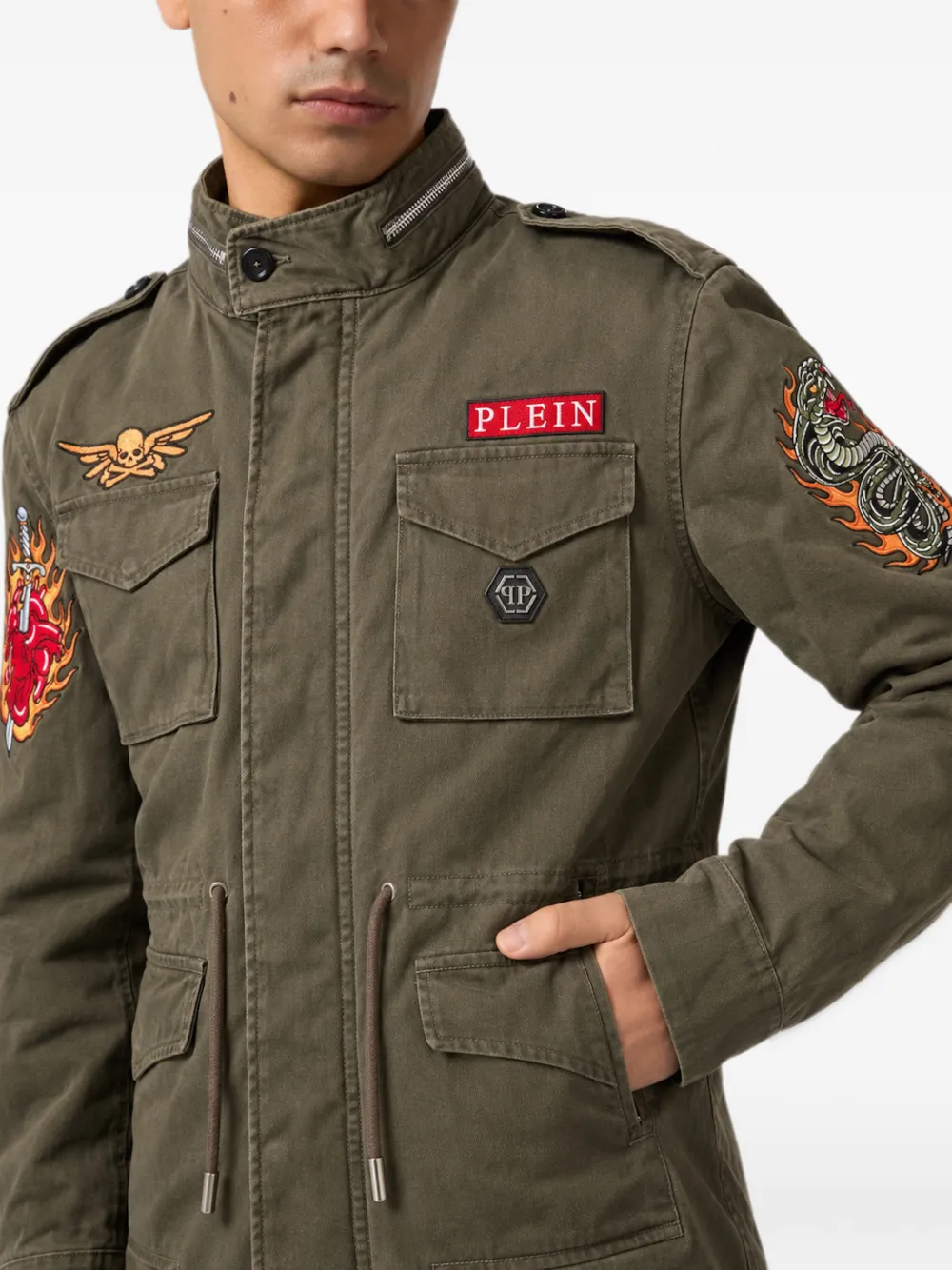 Philipp Plein field jacket urban jungle patches Groen