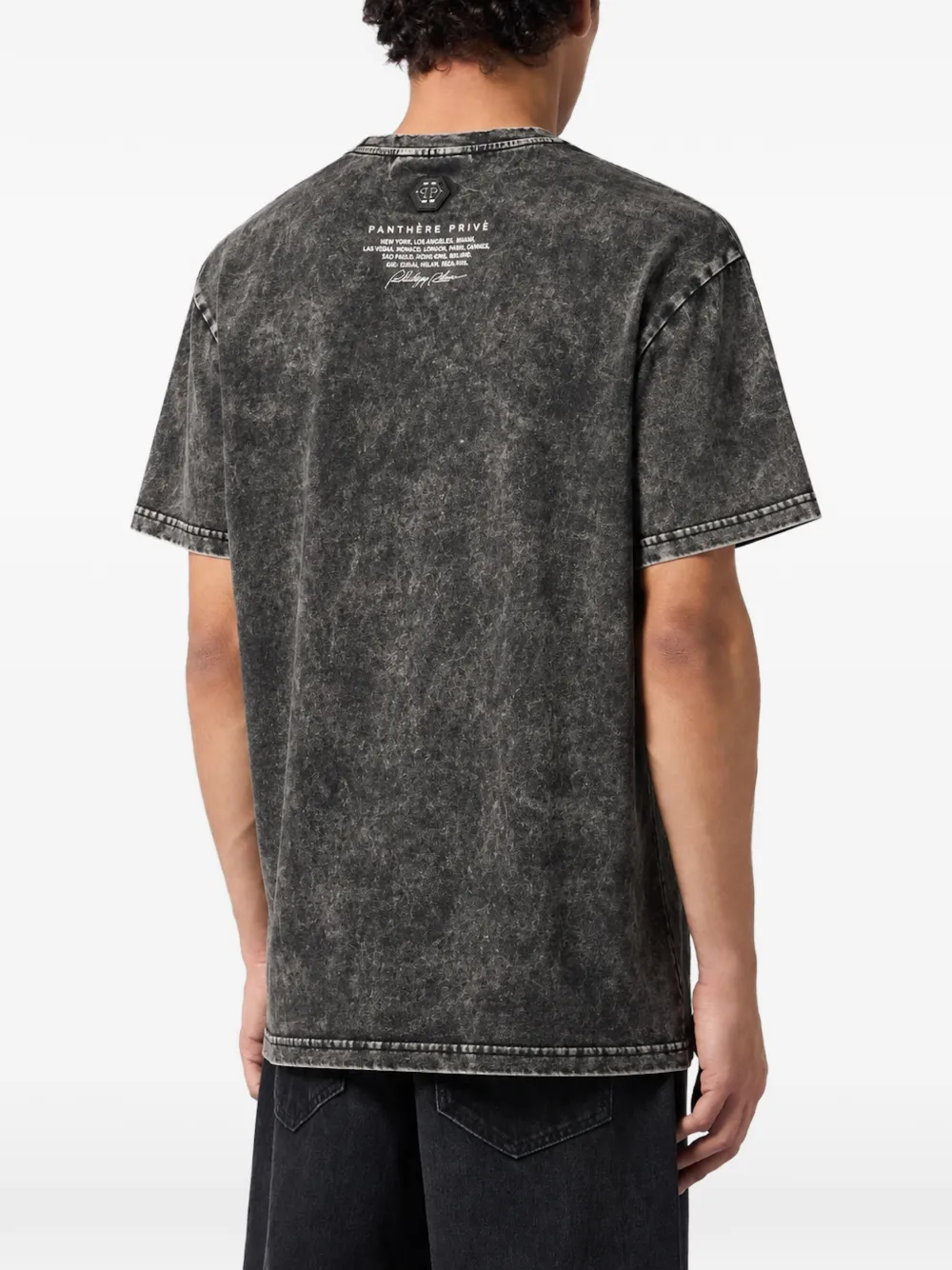 Philipp Plein washed round-neck T-shirt urban jungle leopard Zwart