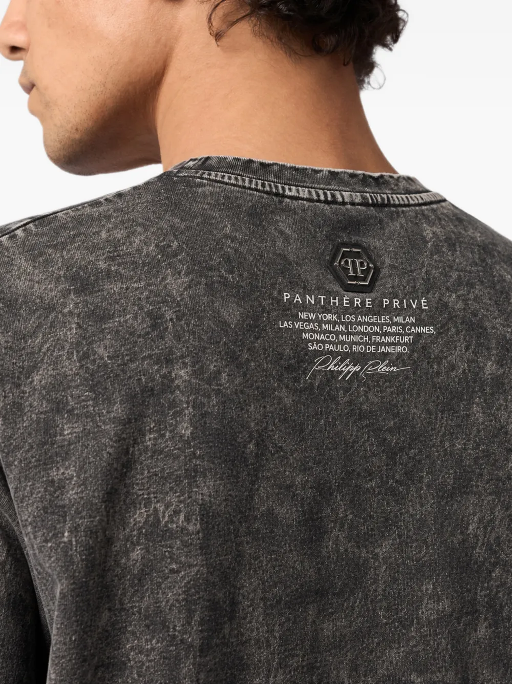 Philipp Plein washed round-neck T-shirt urban jungle leopard Zwart