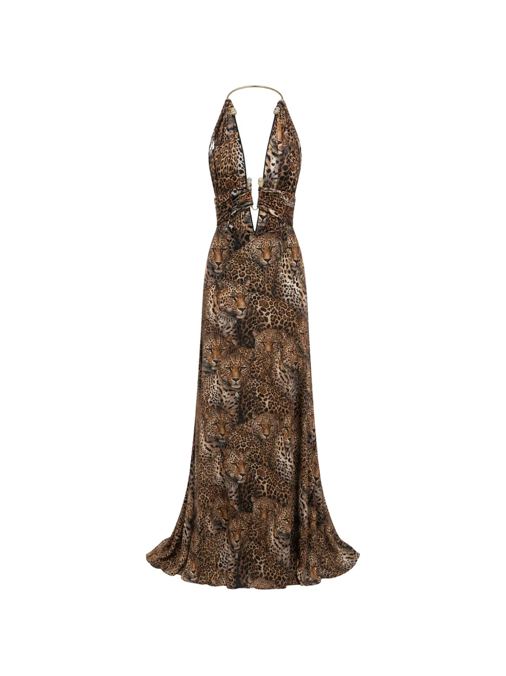 Philipp Plein open-back piercing long dress all-over leopard - Marrone