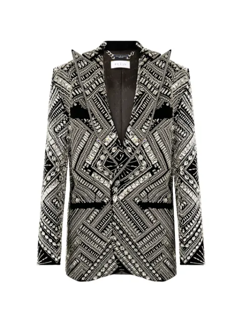 Philipp Plein crystal-embellished geometric-pattern blazer