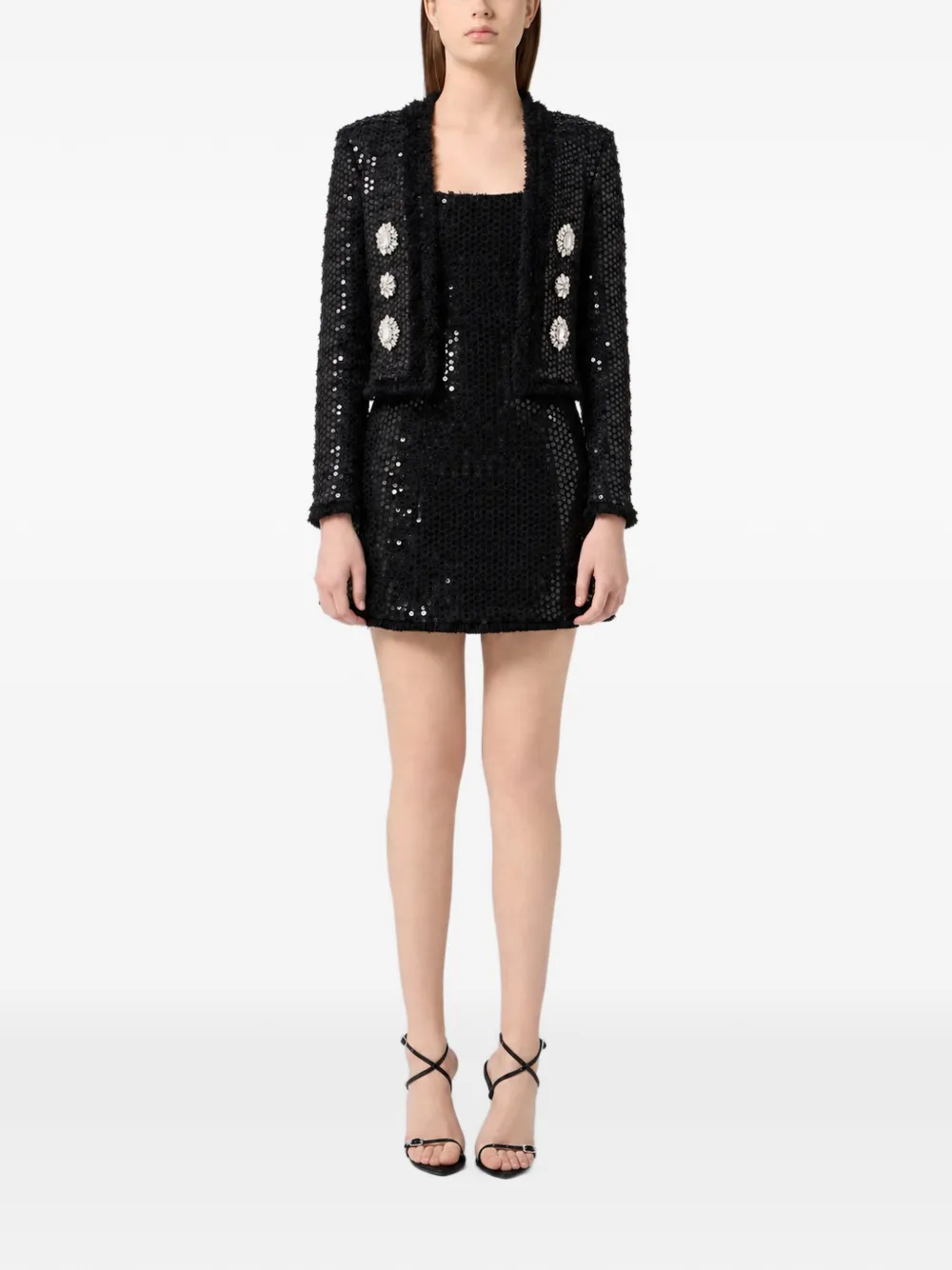 Philipp Plein tweed bolero paillettes Zwart