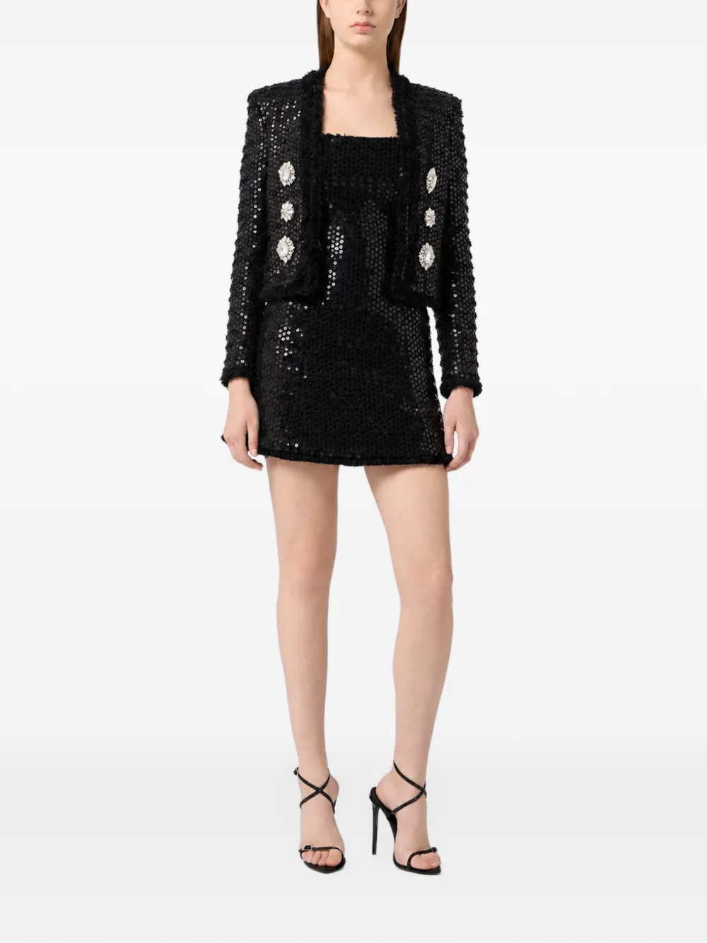 Philipp Plein tweed bolero paillettes Zwart