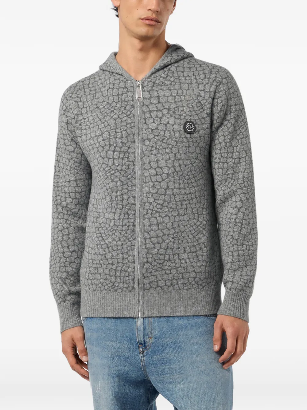 Philipp Plein Wollen kasjmier hoodie met rits Grijs