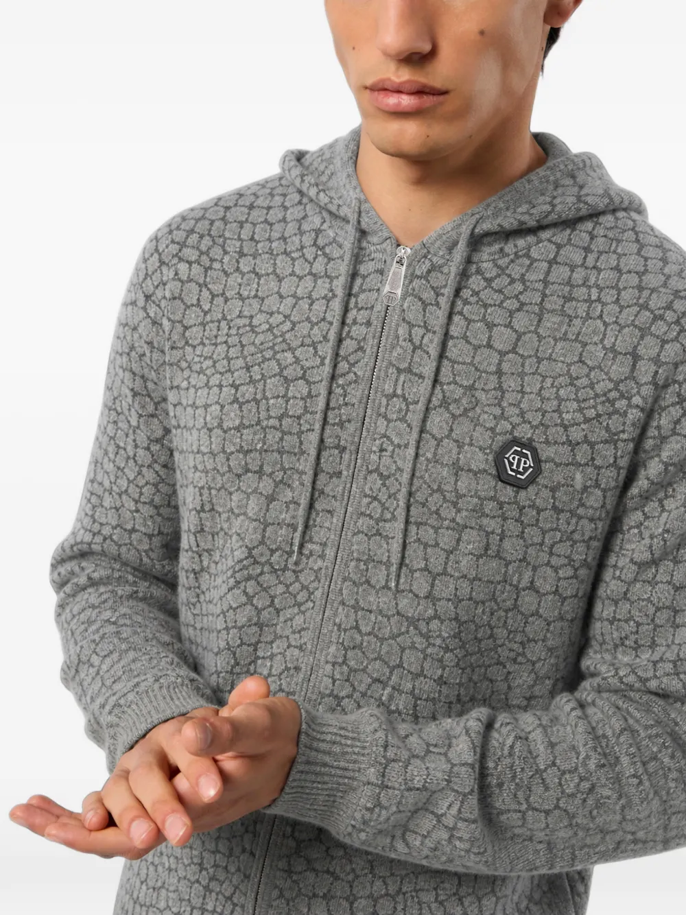 Philipp Plein Wollen kasjmier hoodie met rits Grijs