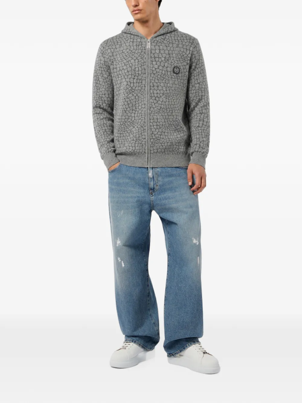 Philipp Plein Wollen kasjmier hoodie met rits Grijs