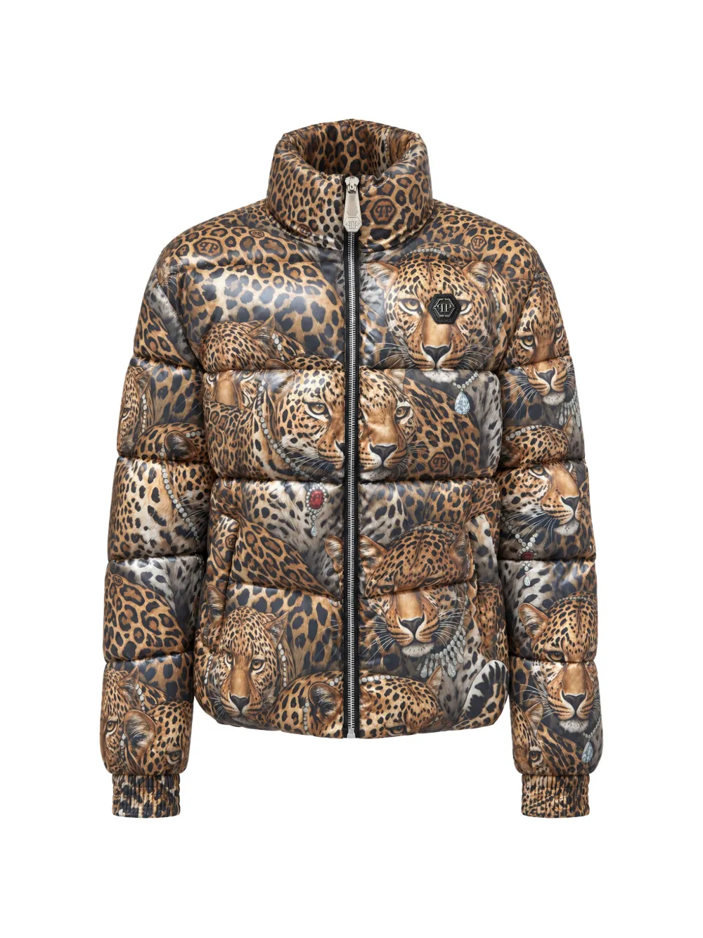Philipp Plein short puffer jacket leopard all-over Beige