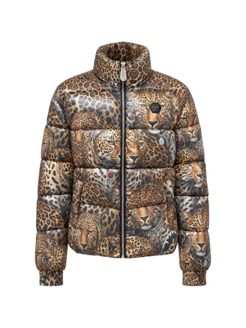 Philipp Plein short puffer jacket leopard all-over
