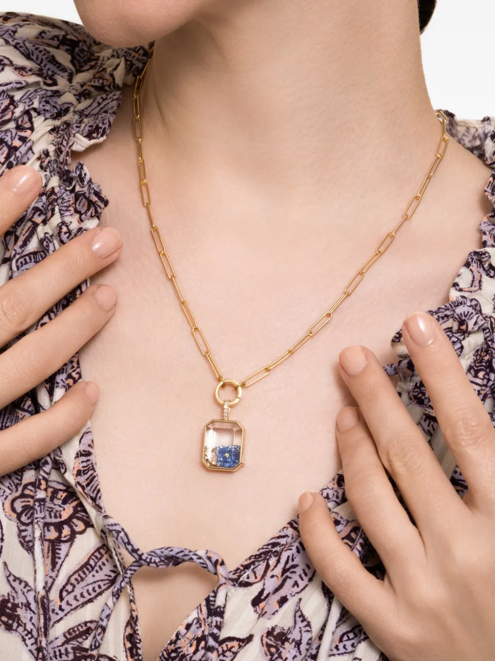 Loquet Halskette mit Diamant und Saphir - Gold