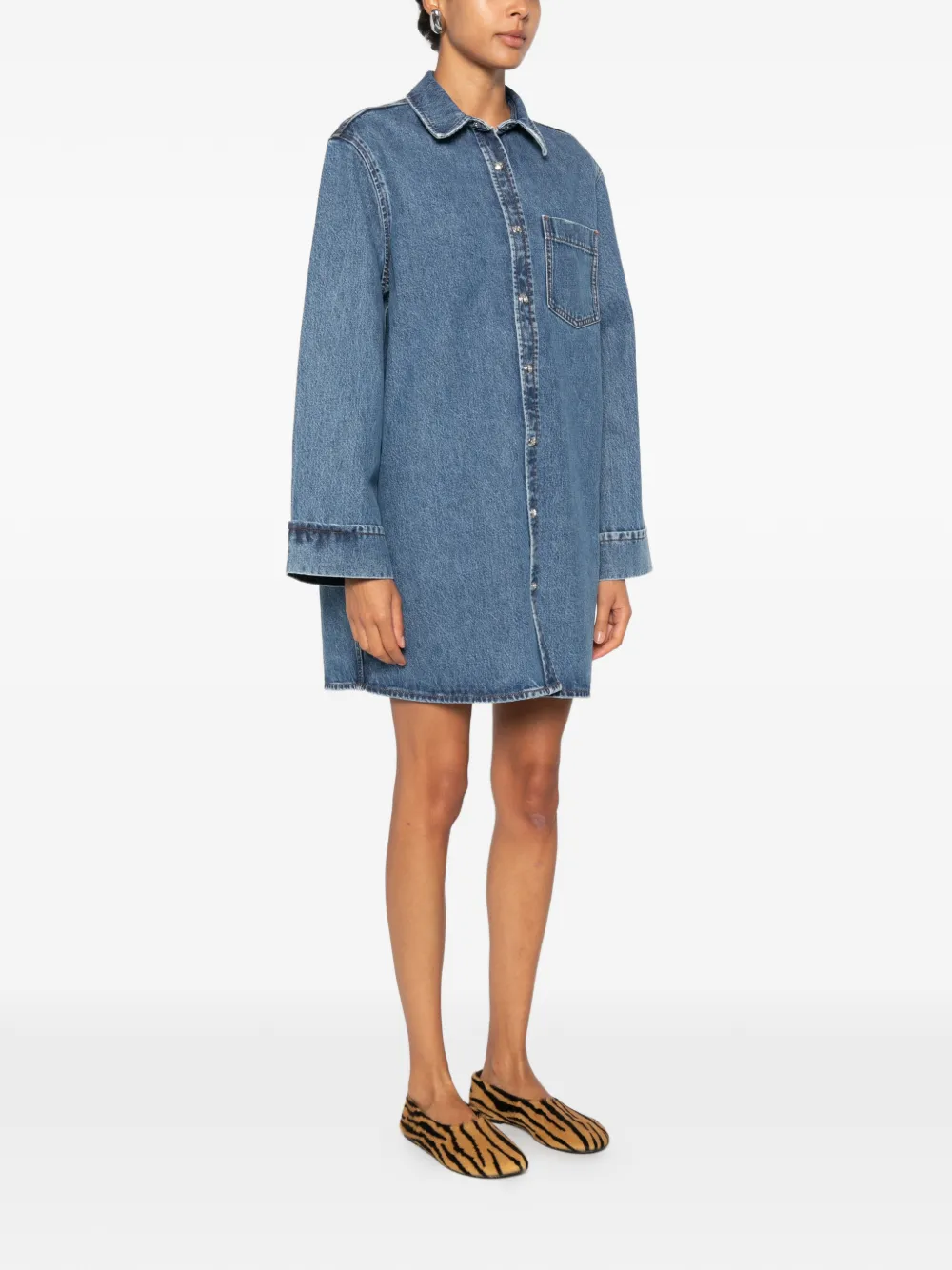 ANINE BING Mary button-up mini-jurk met borstzak Blauw
