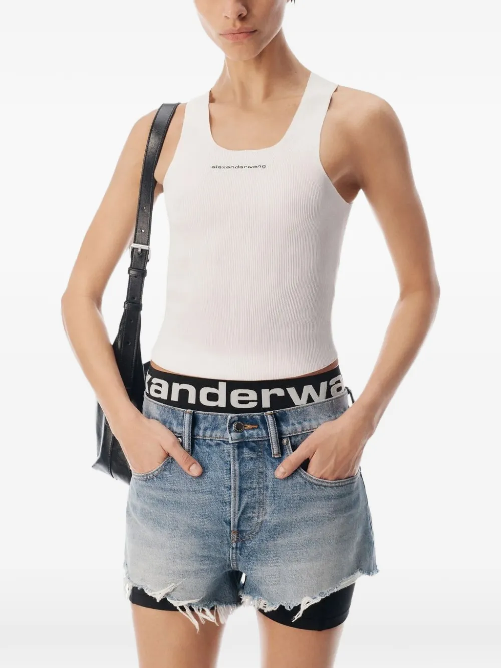 Alexander Wang Gelaagde shorts met franje afwerking Blauw
