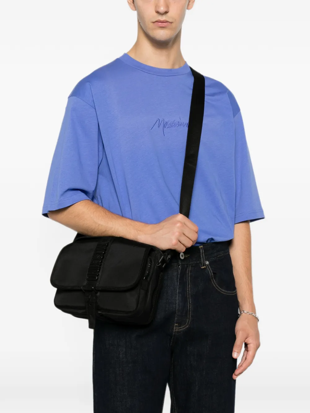 Moschino Messengertas met logoband Zwart