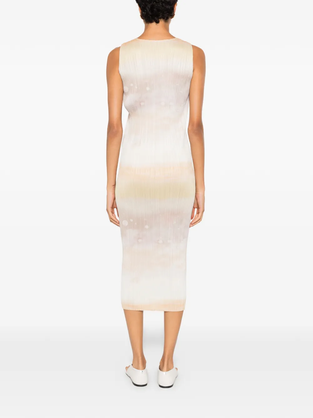 Pleats Please Issey Miyake Jurk met abstracte print Beige