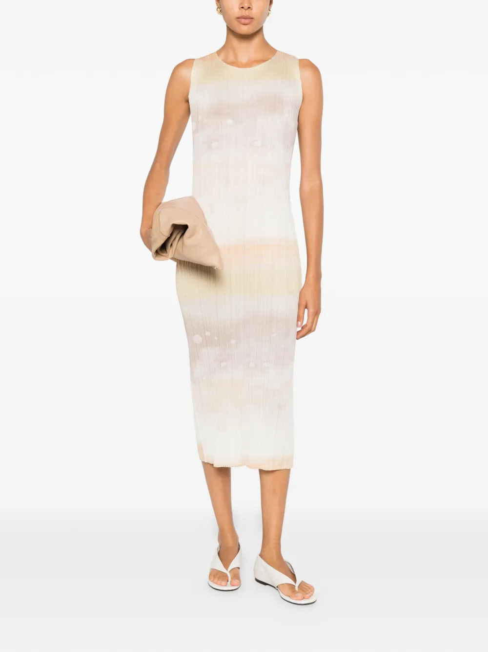 Pleats Please Issey Miyake Jurk met abstracte print Beige
