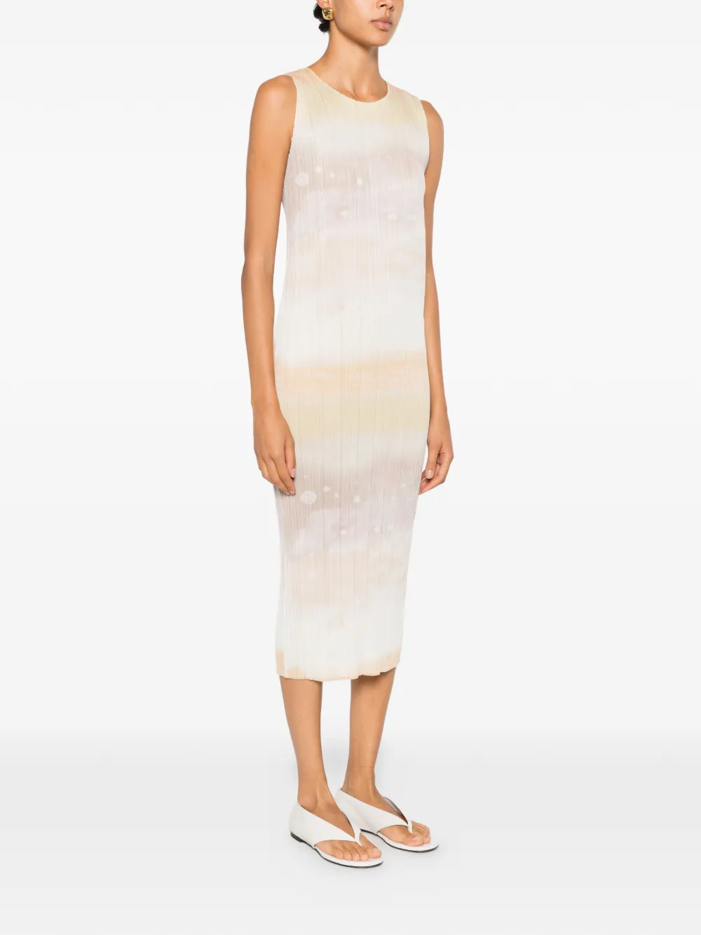 Pleats Please Issey Miyake Jurk met abstracte print Beige