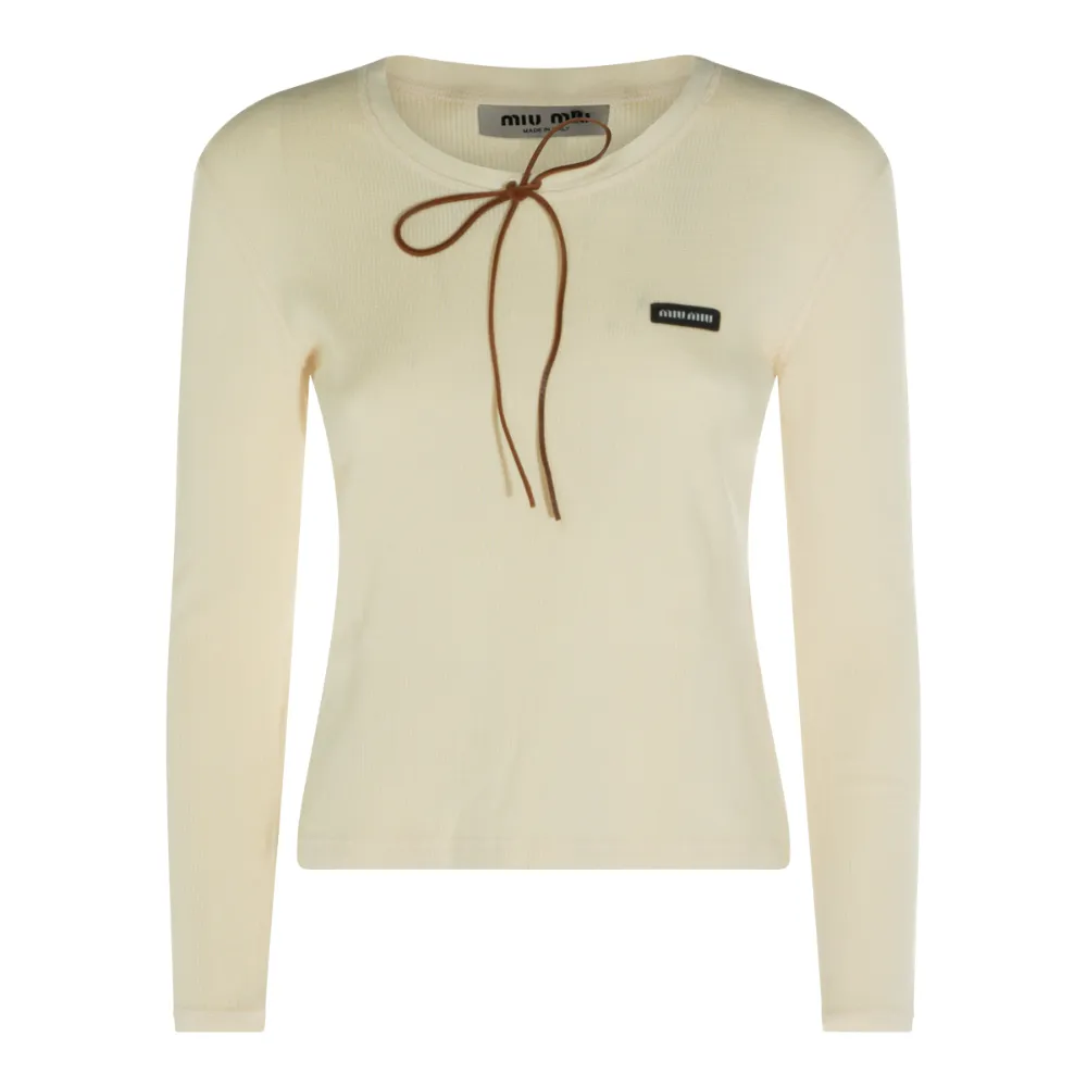 Miu Miu waffle-knit tie-fastening top - Nude