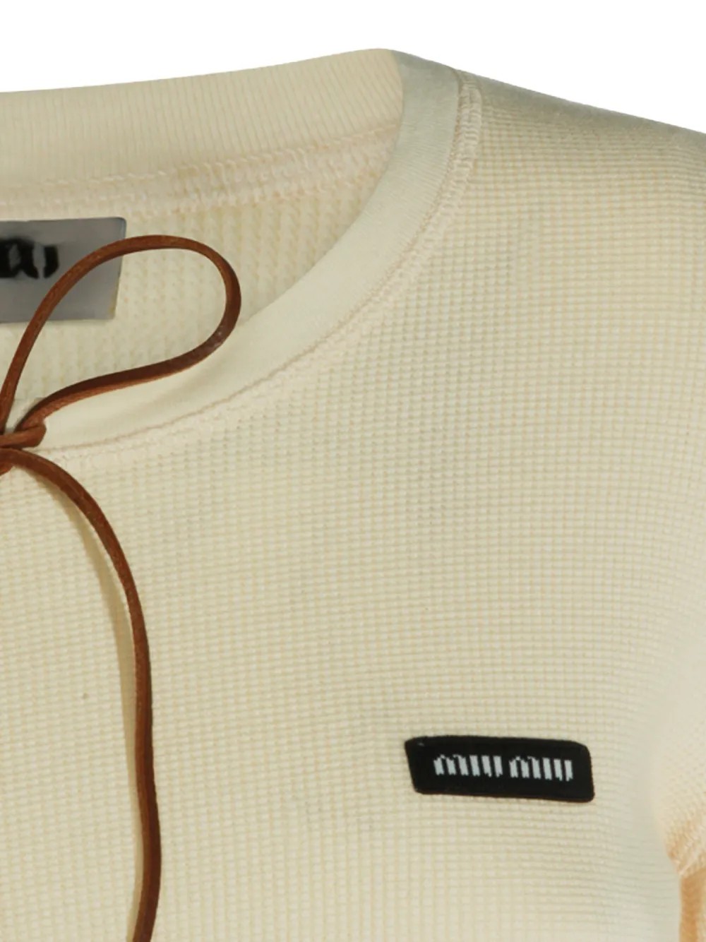 Miu Wafelgebreide top met striksluiting Beige