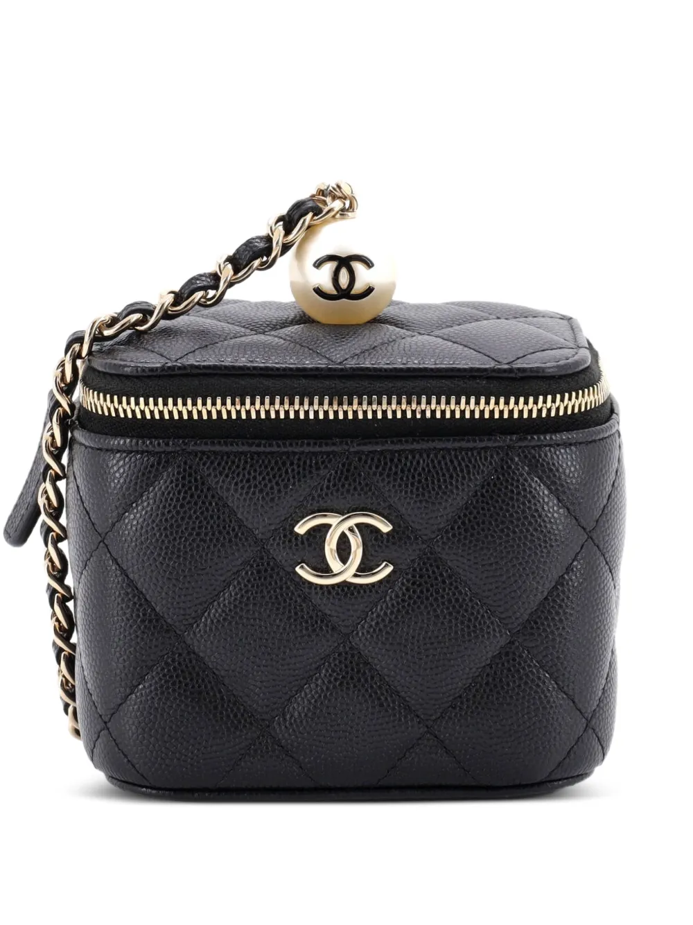 CHANEL Pre-Owned Clutch Classic Pearl Vanity Case mini in pelle Caviar trapuntata con catena - Nero