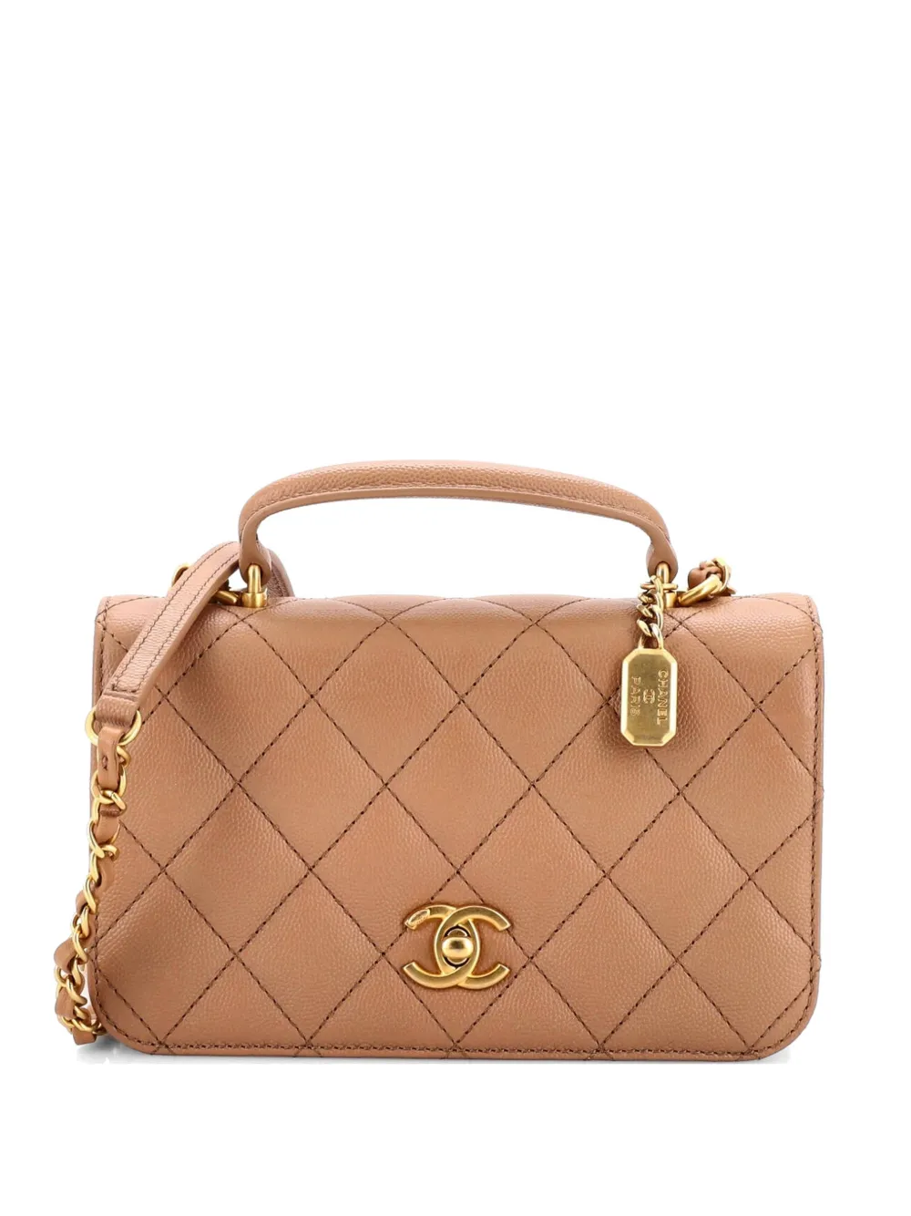 CHANEL Pre-Owned CC Top Handle Chain Full Flap Bag Quilted Caviar Small shoulder bag - Brown