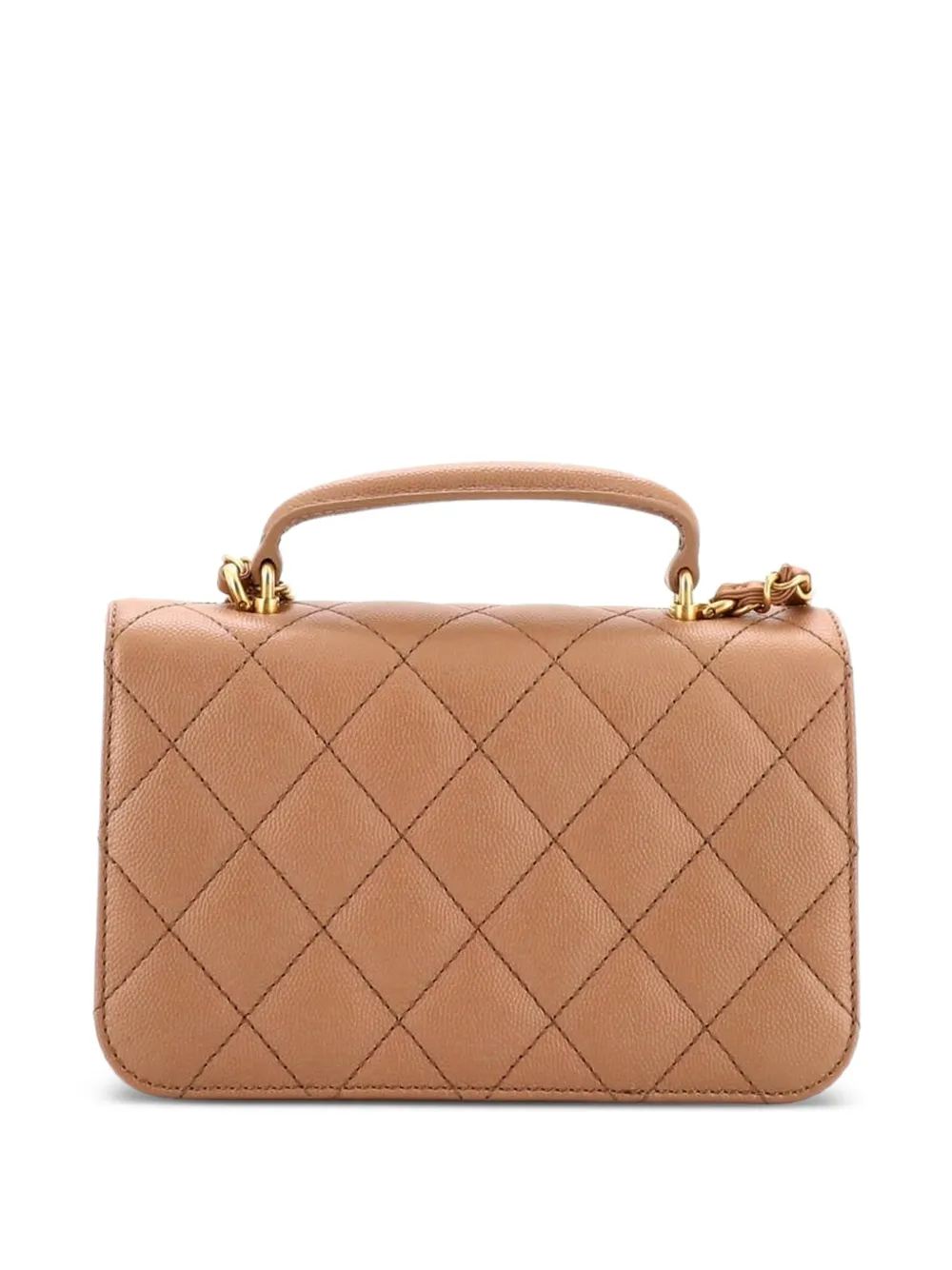  Chanel Pre-owned Petit Sac Porté épaule à Rabat En Cuir Caviar Matelassé à Logo Cc Et Bride En Chaîne - Marron 