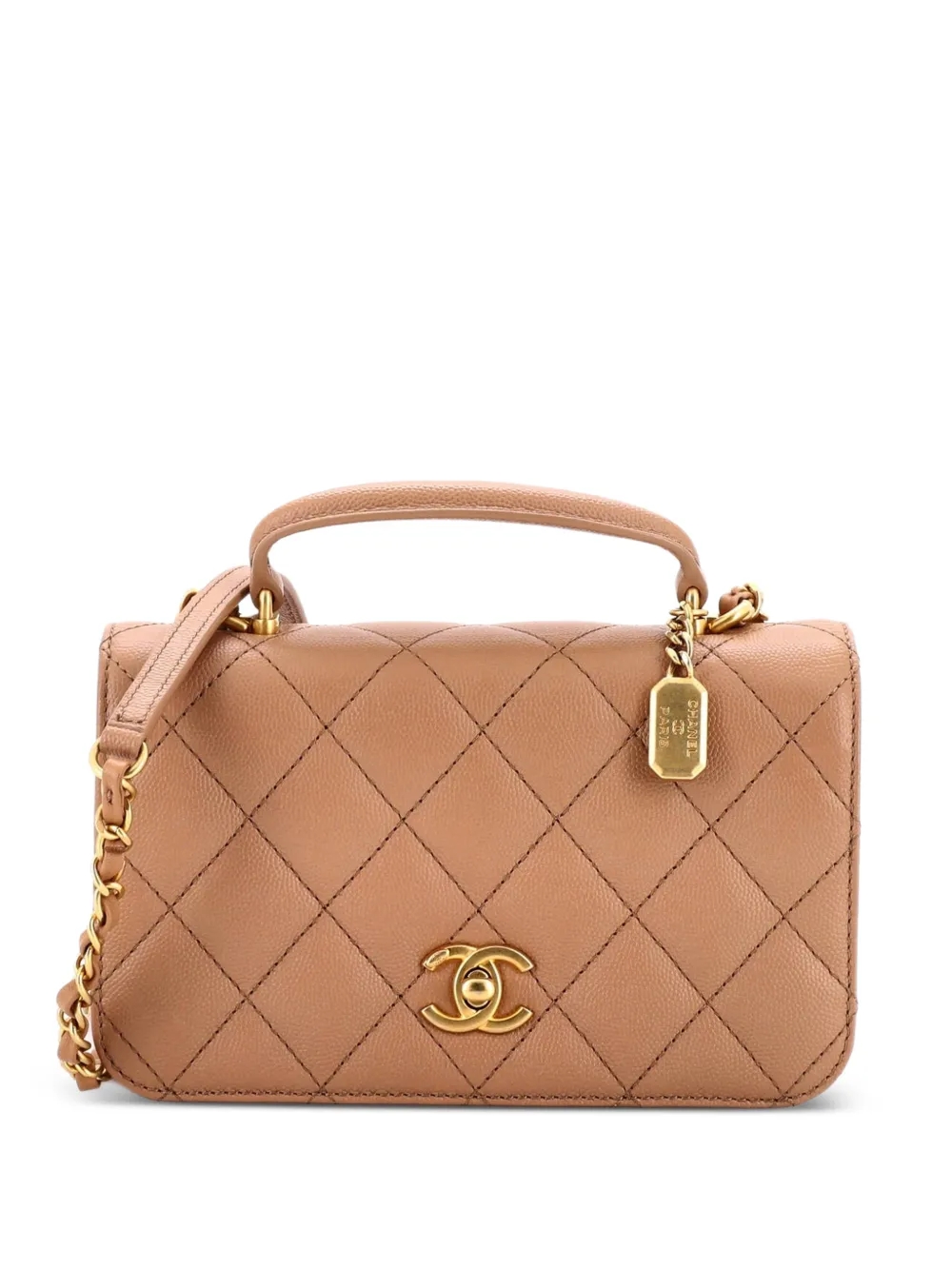 CHANEL Pre-Owned CC Top Handle Chain Full Flap Bag Quilted Caviar Small shoulder bag - Marrone