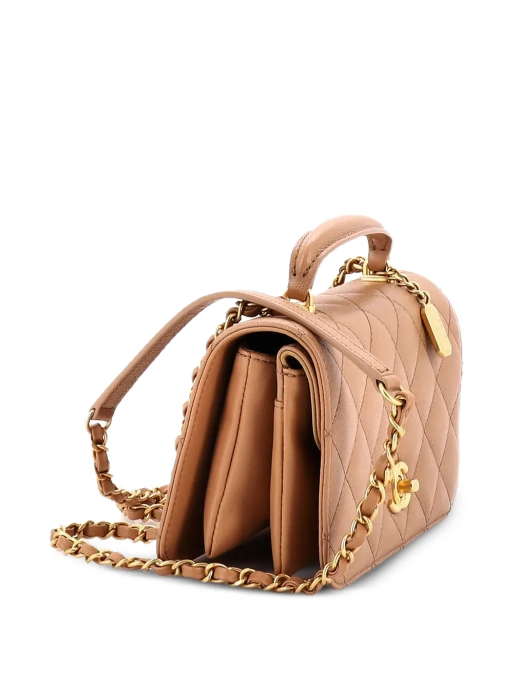 Chanel Pre-owned Petit Sac Porté épaule à Rabat En Cuir Caviar Matelassé à Logo Cc Et Bride En Chaîne - Marron 