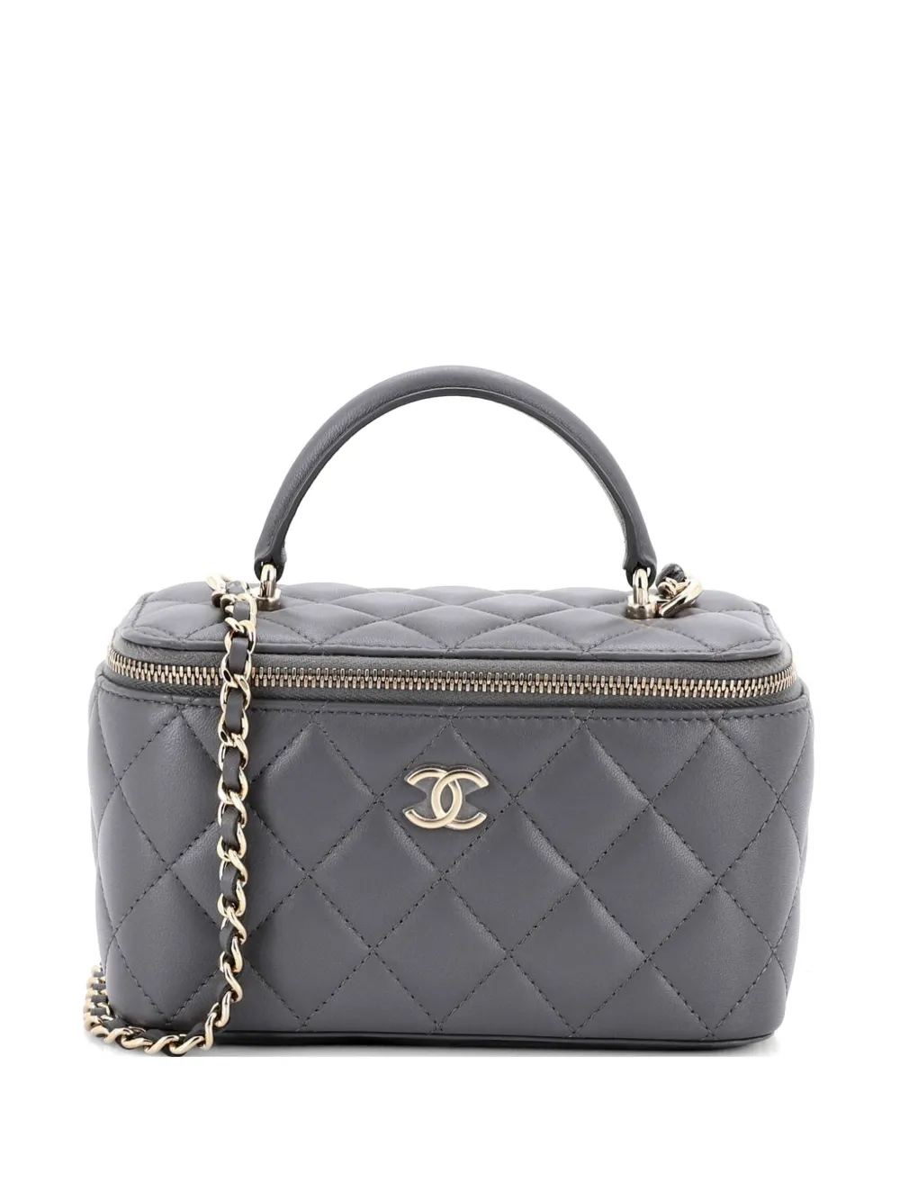 CHANEL Pre-Owned Borsa a tracolla Vanity Case mini in pelle di agnello trapuntata con manico - Grigio