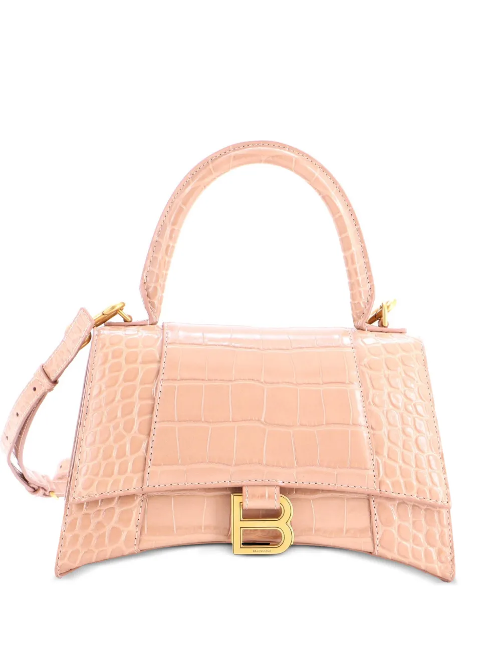 Balenciaga Pre-Owned Borsa a tracolla Hourglass piccola in pelle goffrata effetto coccodrillo con manico - Toni neutri