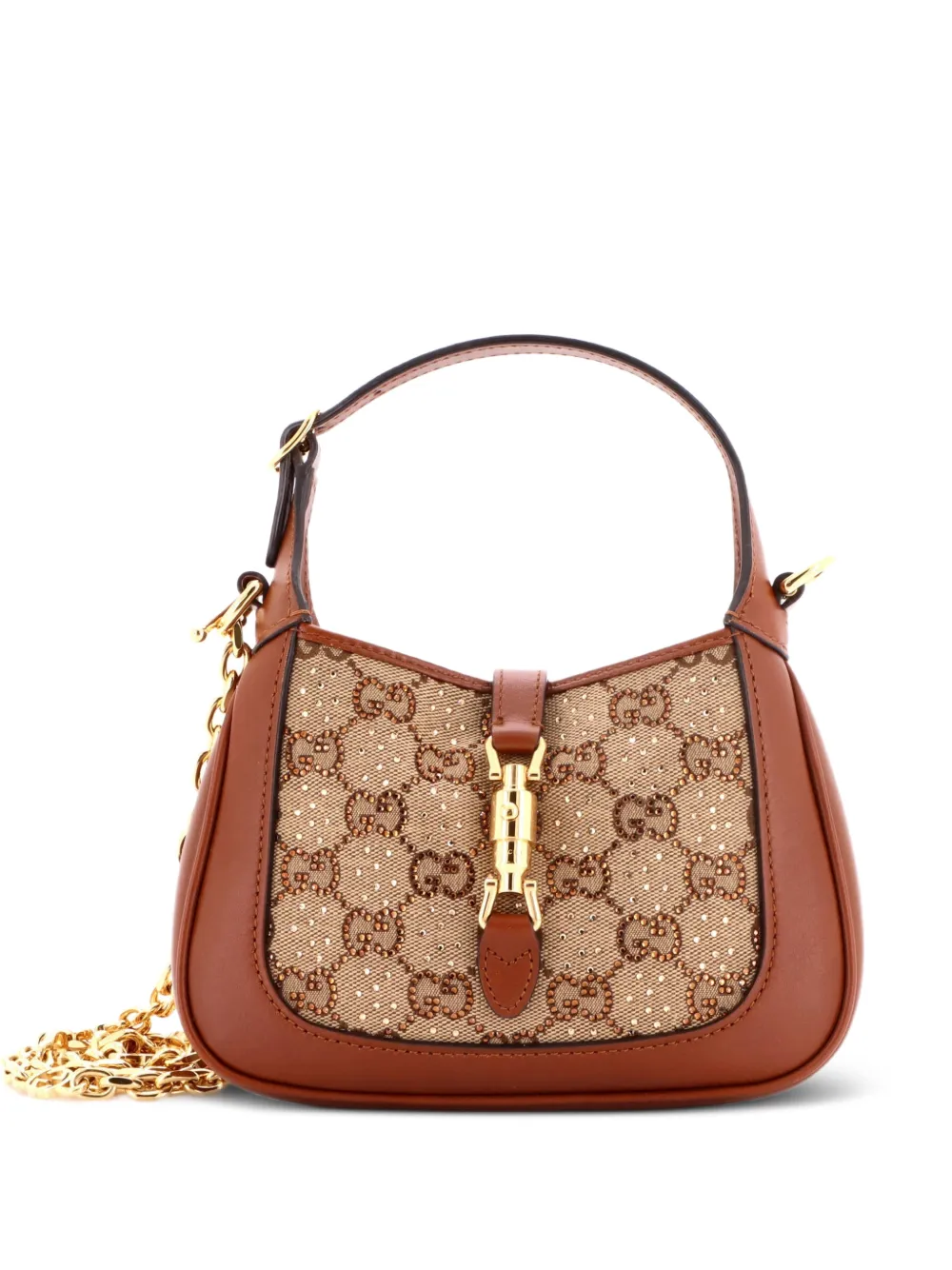 Gucci Pre-Owned Jackie 1961 Chain Crystal Embellished GG Canvas Mini hobo bag - Marrone