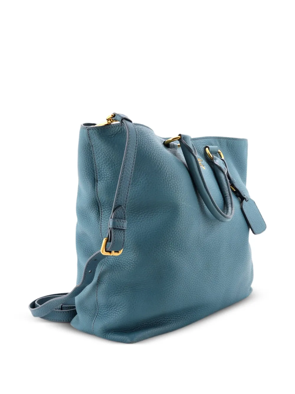 Prada Pre-owned Convertible Shopper Vitello Daino Large Tote Bag in Blue, view 3