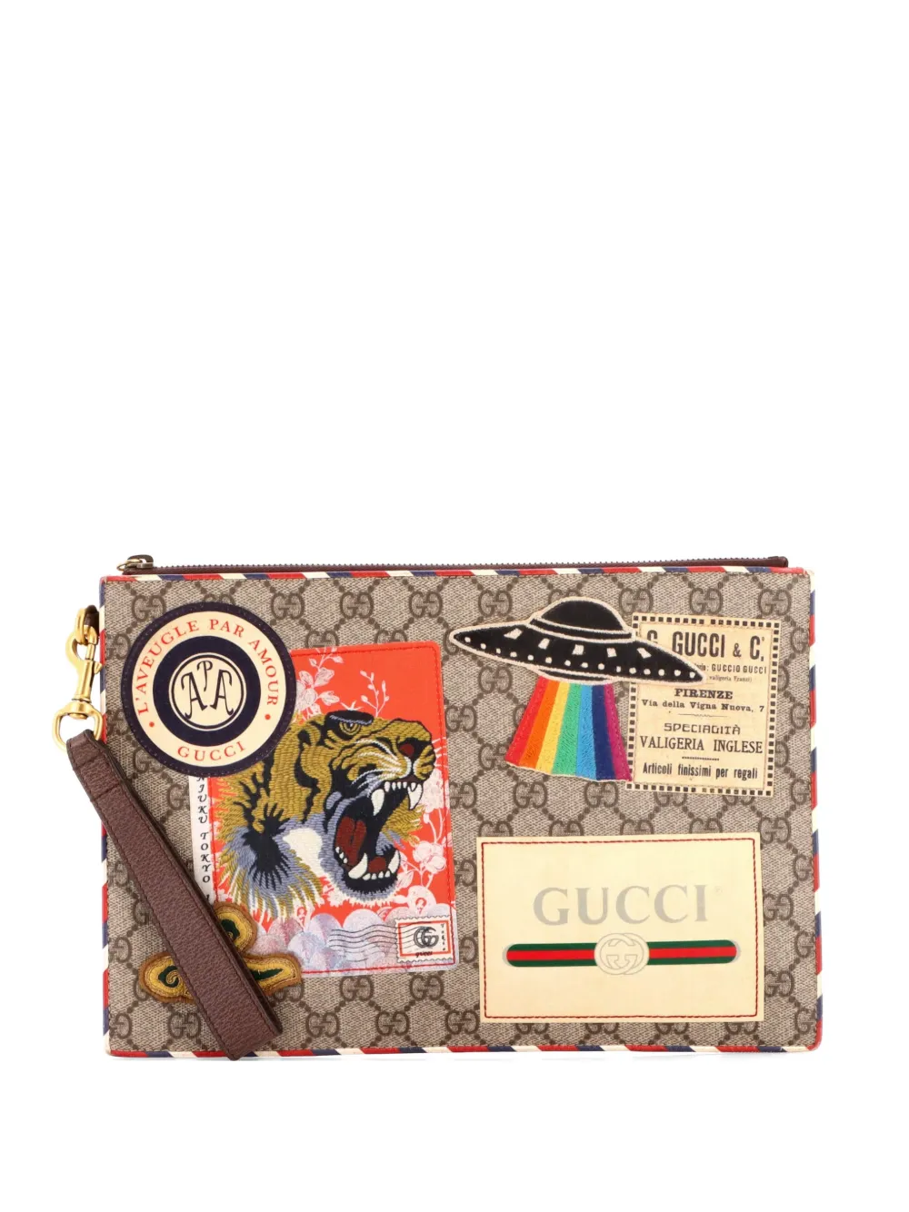 Gucci Pre-Owned Courrier Pouch GG Coated Canvas with Applique clutch bag - Braun