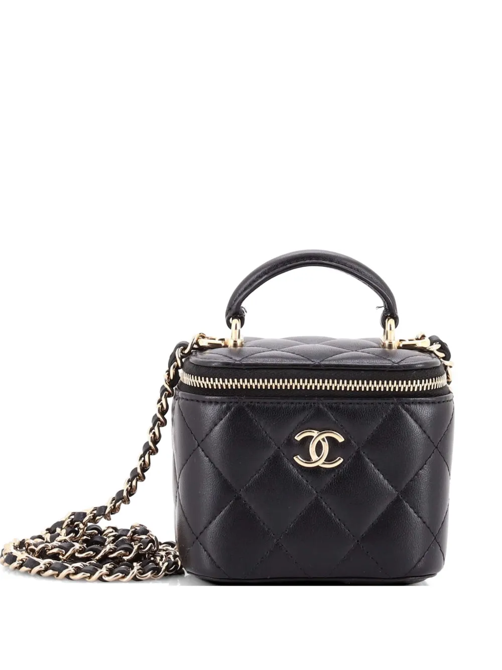 CHANEL Pre-Owned Borsa a tracolla Vanity Case mini in pelle di agnello trapuntata con manico - Nero