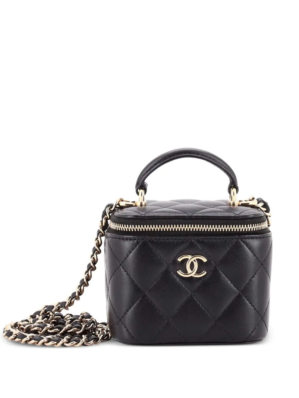 CHANEL Pre-Owned Borsa a tracolla Vanity Case mini in pelle di agnello trapuntata con manico - Nero