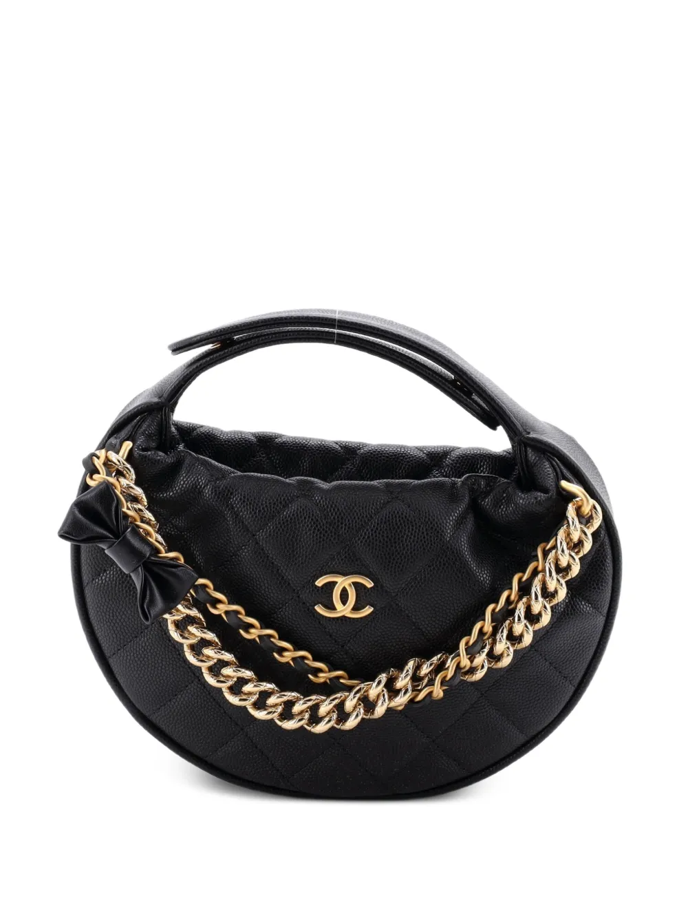 CHANEL Pre-Owned Double Chain Bow Pouch Quilted Caviar Mini hobo bag - Nero