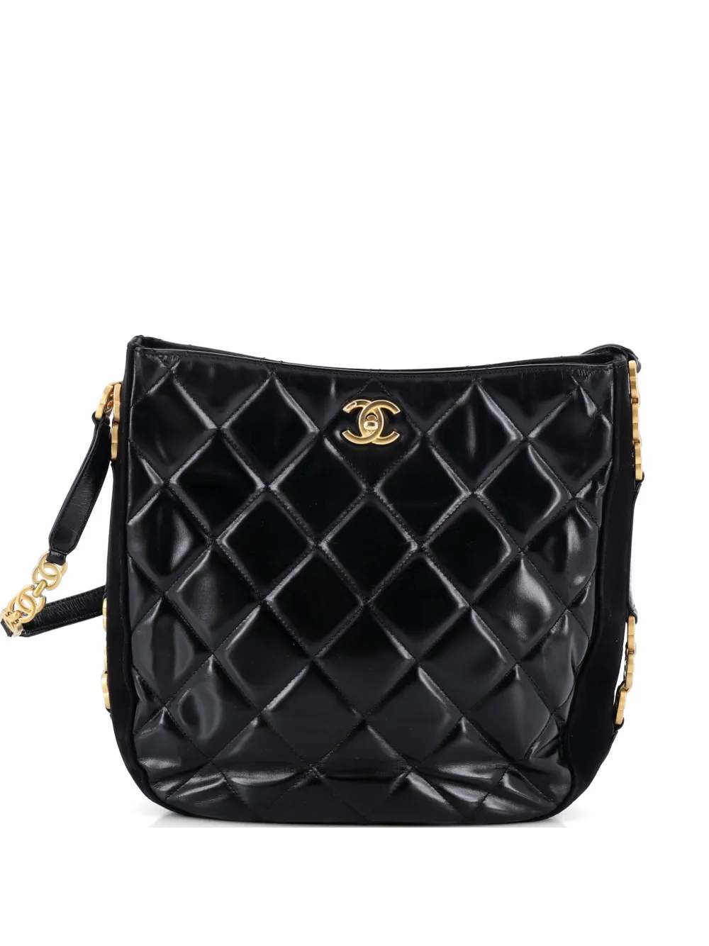 CHANEL Pre-Owned Tiny CC Link Quilted Shiny Calfskin and Suede Medium hobo bag - Nero