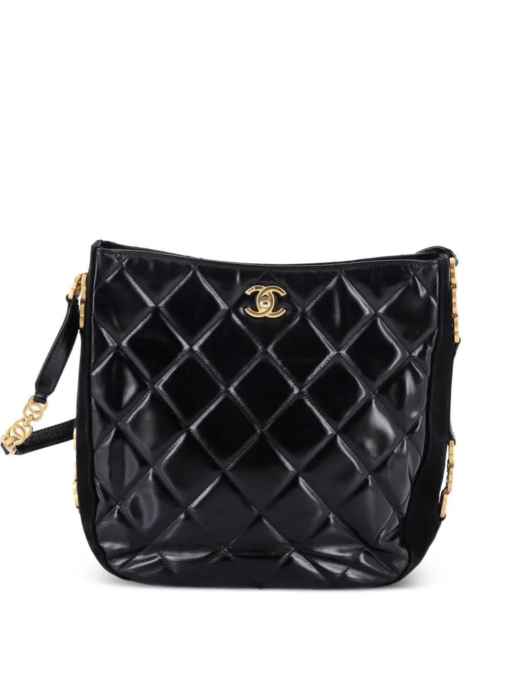 CHANEL Pre-Owned Tiny CC Link Quilted Shiny Calfskin and Suede Medium hobo bag - Nero