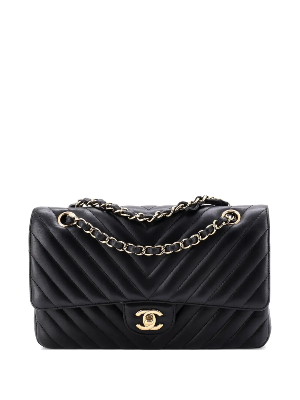 CHANEL Pre-Owned Classic Double Flap Bag Chevron Lambskin Medium shoulder bag - Black