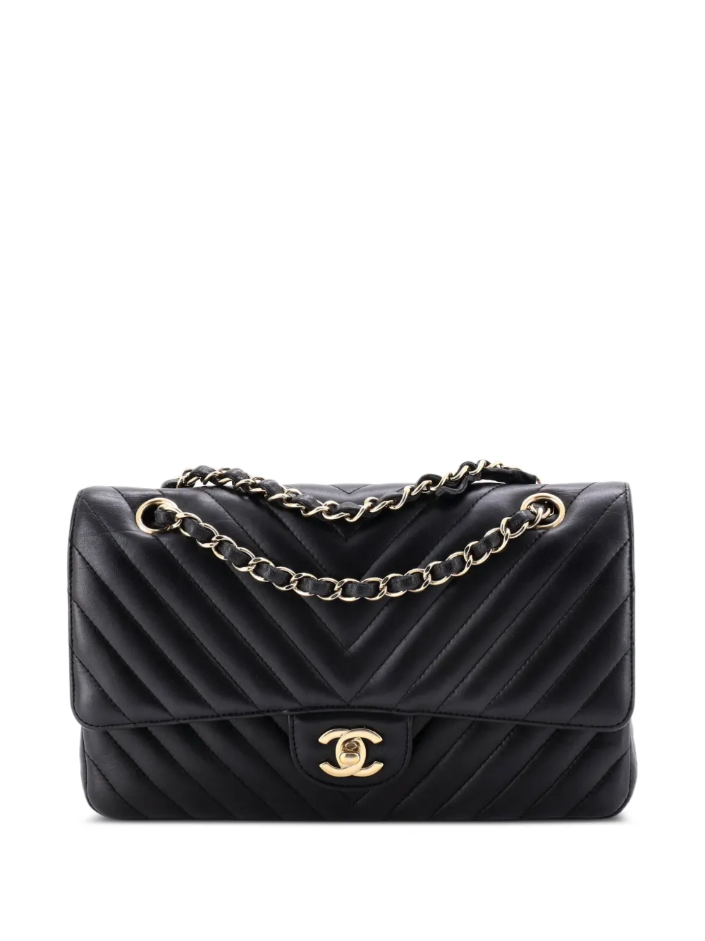 CHANEL Pre-Owned Classic Double Flap Bag Chevron Lambskin Medium shoulder bag - Black