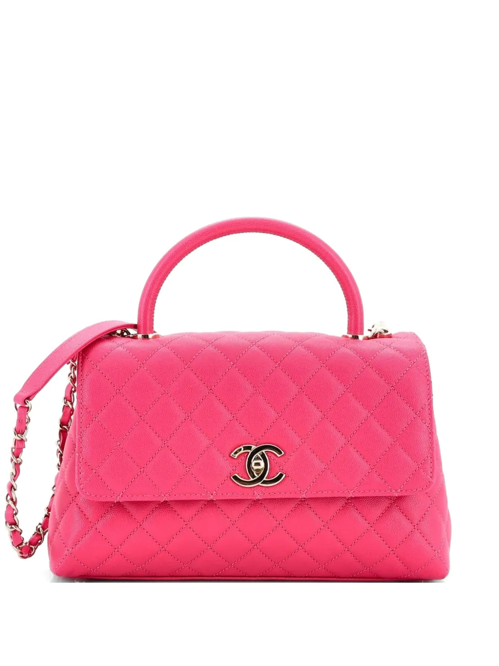 Pre-owned Chanel Coco Top Handle Bag Quilted Caviar Small Crossbody Bag In Pink