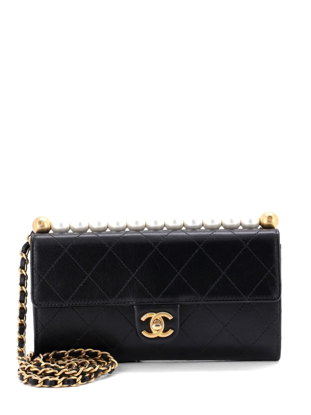 CHANEL Pre-Owned Borsa a tracolla Chic Pearls in pelle di capra trapuntata con catena - Nero