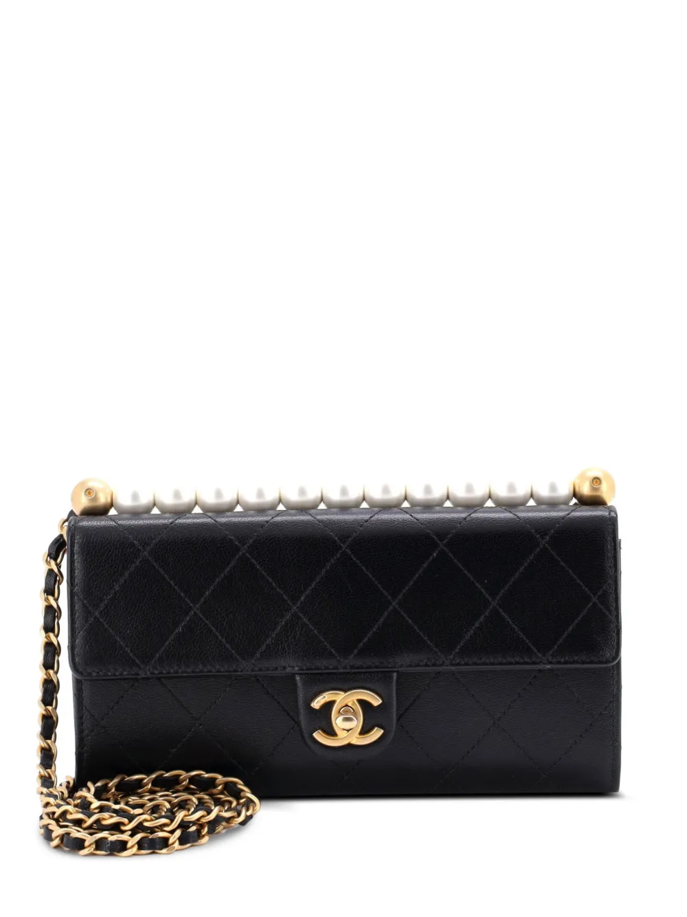 CHANEL Pre-Owned Borsa a tracolla Chic Pearls in pelle di capra trapuntata con catena - Nero