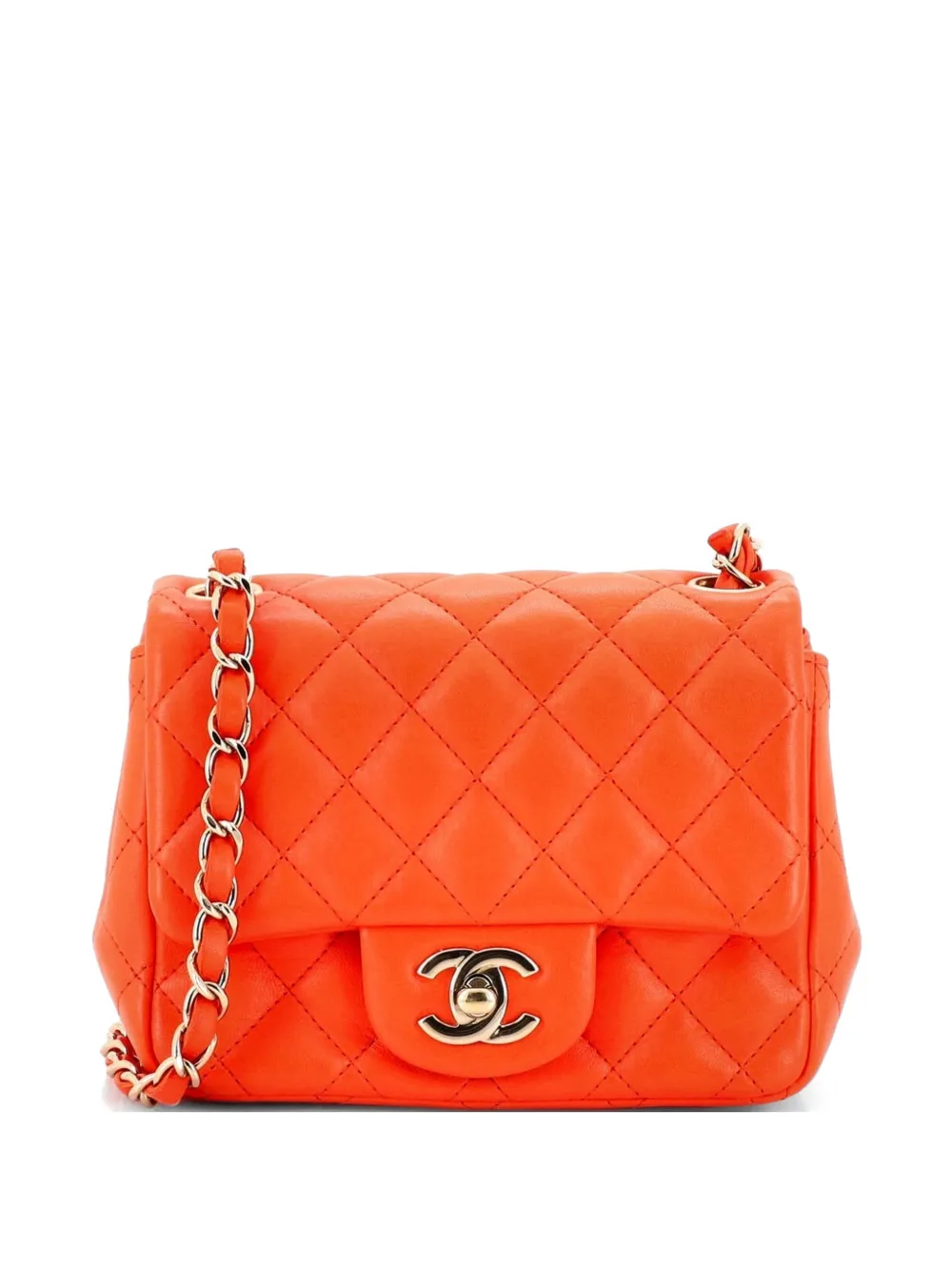 CHANEL Pre-Owned Square Classic Single Flap Bag Quilted Lambskin Mini crossbody bag - Orange