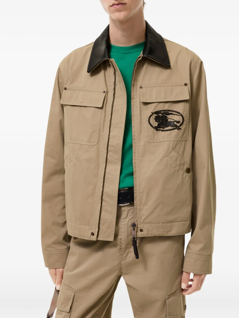 Burberry Cargo katoenen jack met leren kraag Beige