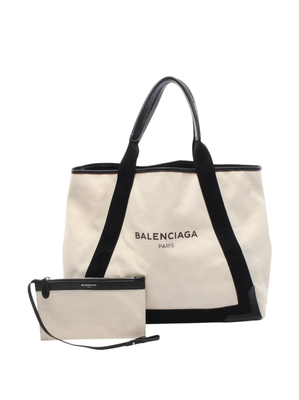 Pre-owned Balenciaga 2010-2026 Canvas Navy Cabas M Tote Bag In White